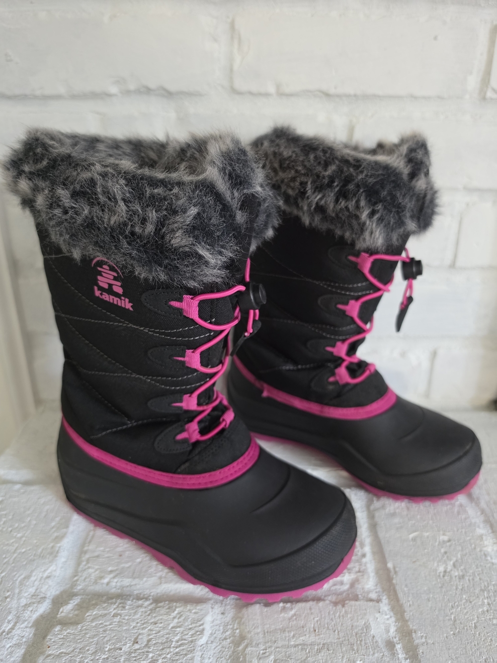 Kamik Kids Black & Pink Winter Boots with Faux Fur Size 3